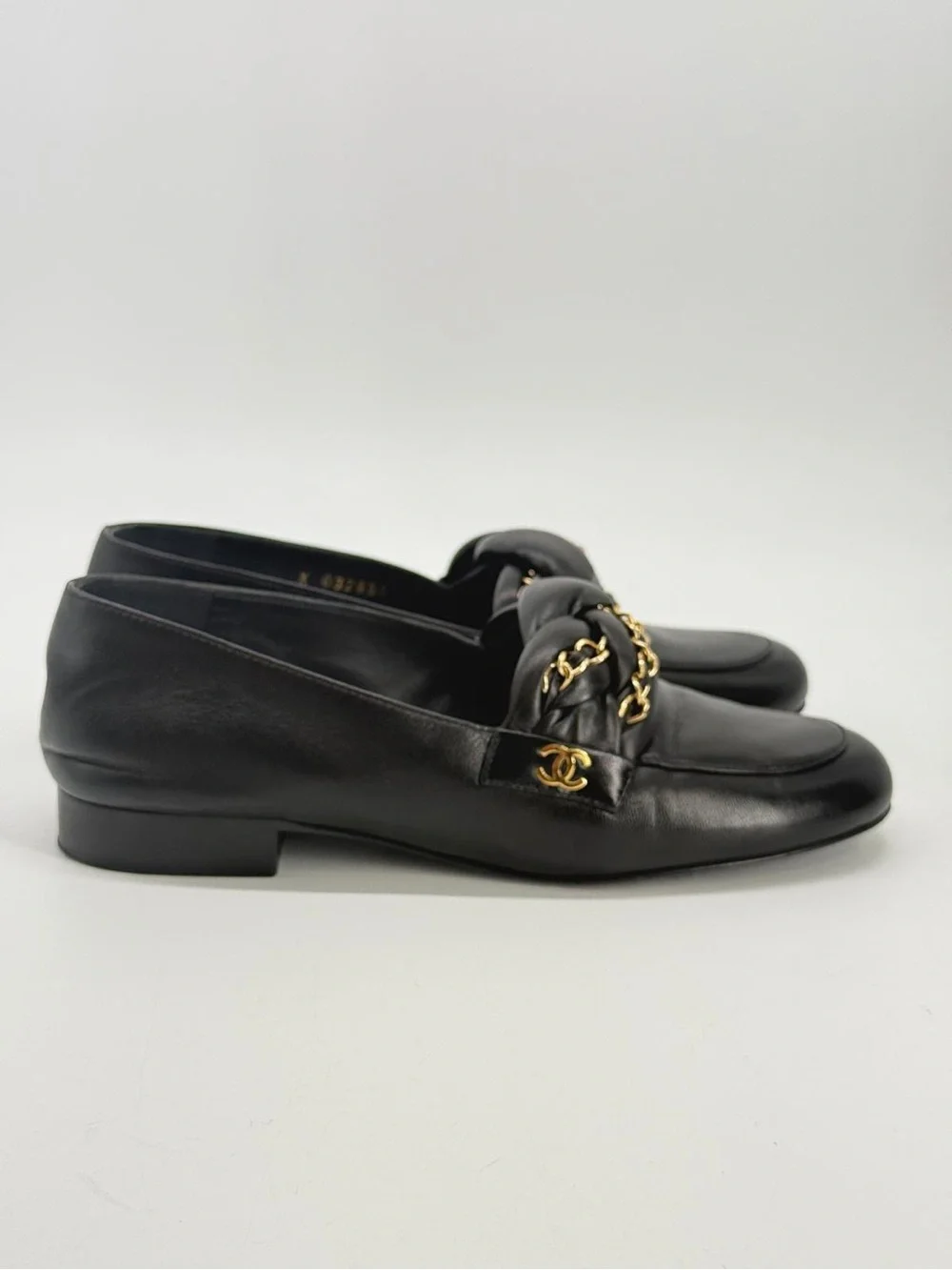 Chanel Loafers Black Leather Moccasins Size EUR 36